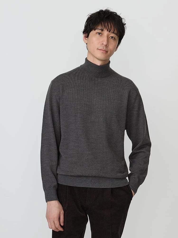 TRANSCONTINENTSBIZニットタートルプルオーバーブラック/グレー/ワイン/ブラウン