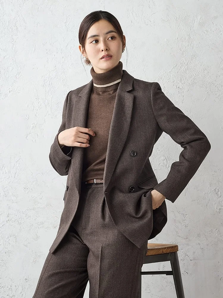 ツイードラチネスーツダブルジャケットグレー/ブラウン/ネイビー