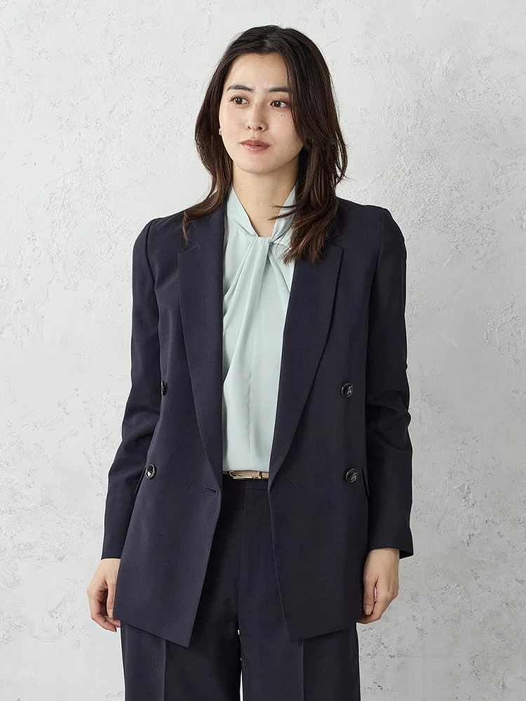 チェック柄スーツダブルジャケットグレー/ネイビー