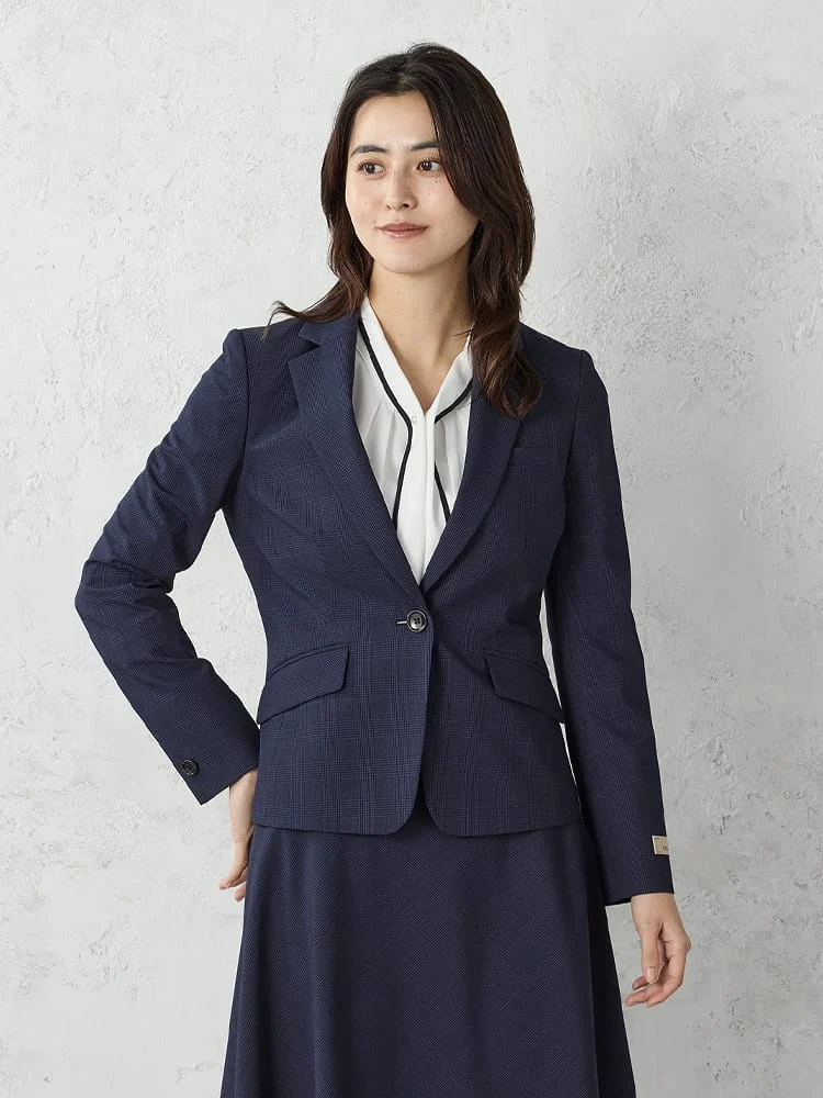 デレガントスーツテーラードジャケットグレンチェックグレー/ネイビー