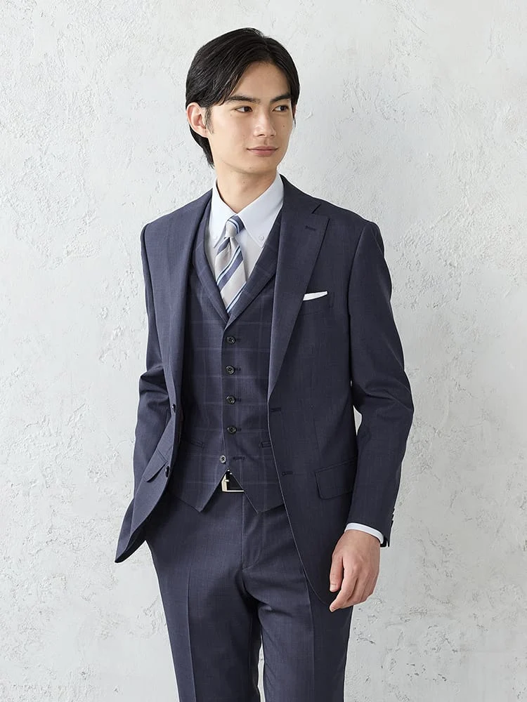 衿付きセパレートベストスリーピーススーツ【クラシコ】無地×チェック