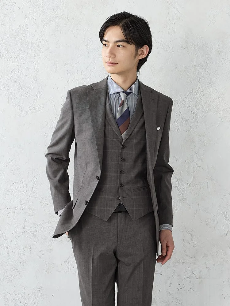 衿付きセパレートベストスリーピーススーツ【クラシコ】無地×チェック