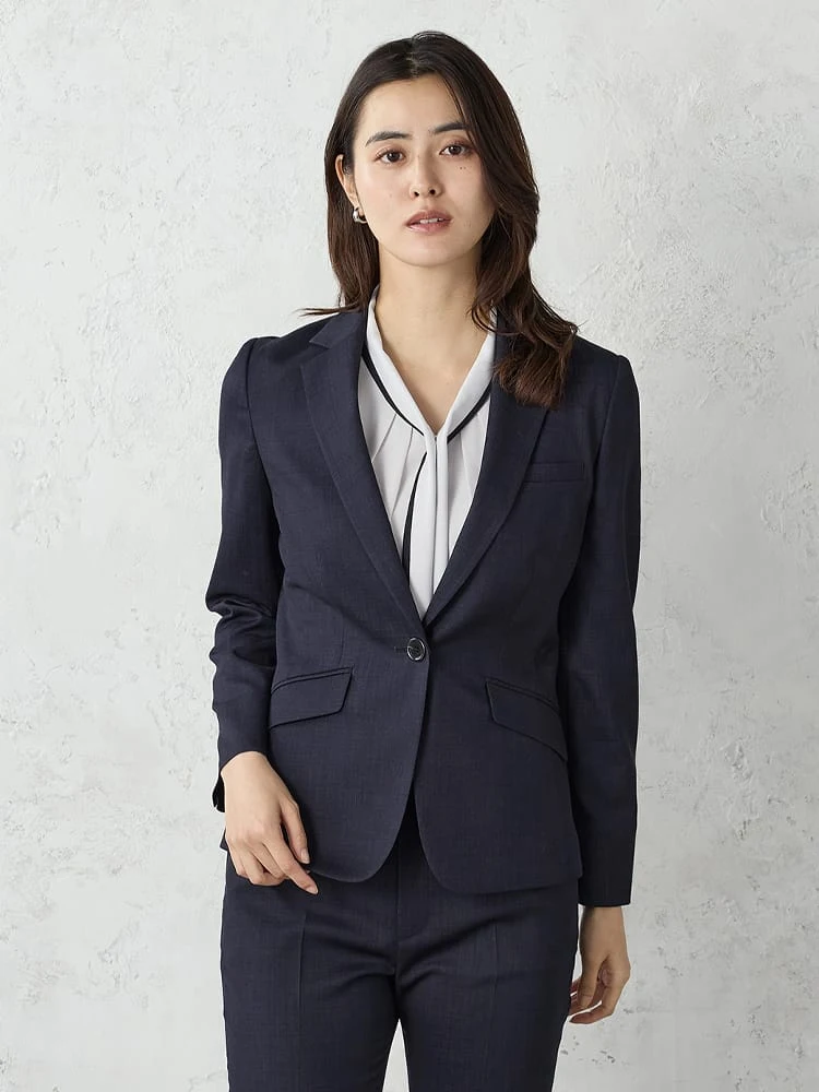 撥水デニム調セットアップスーツテーラードジャケットベージュ/ネイビー