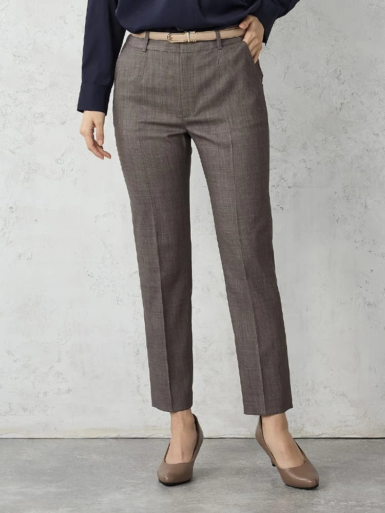 撥水デニム調セットアップスーツテーパードパンツベージュ/ネイビー