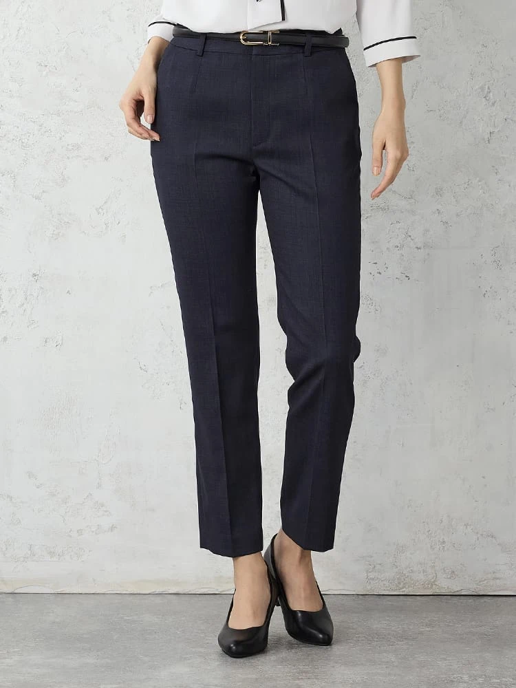 撥水デニム調セットアップスーツテーパードパンツベージュ/ネイビー