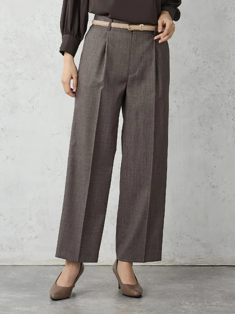 撥水デニム調セットアップスーツタックワイドパンツベージュ/ネイビー