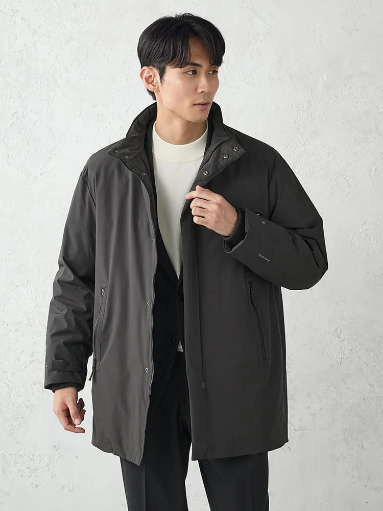 【撥水/防風】オールウェザーテックスAEROGELスタンドコートグレー/ブラック