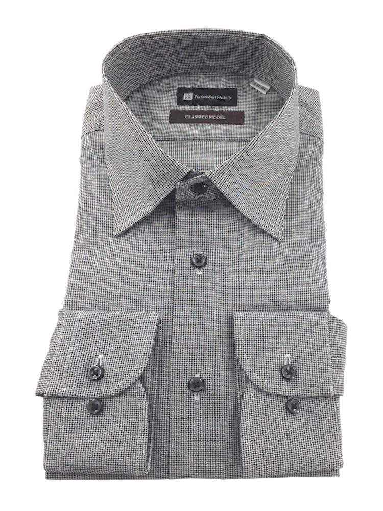 【ノンアイロン】長袖ワイシャツ【クラシコ】BLACKTRAD先染め千鳥柄ブラック