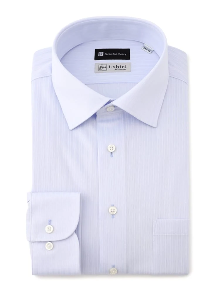 【完全ノーアイロン】長袖アイシャツセミワイドホワイト/サックスWEB限定＜2点で1,000円OFF／3点で2,000円OFF対象＞