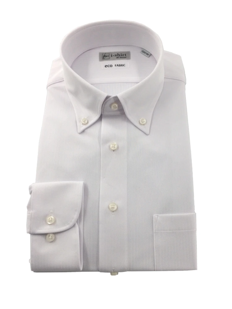 【完全ノーアイロン】長袖アイシャツ織柄ボタンダウンホワイト/サックス＜2点で1,000円OFF／3点で2,000円OFF対象＞
