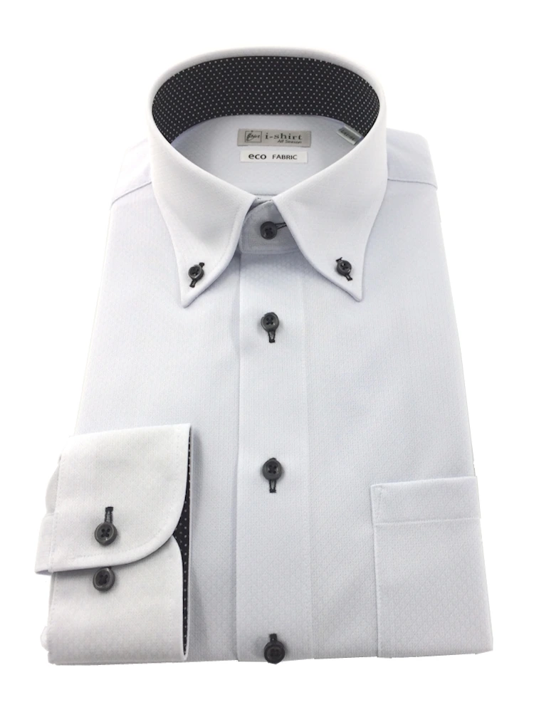 【完全ノーアイロン】長袖アイシャツドット別布仕様ボタンダウンホワイト/グレー＜3点で2,000円OFF対象＞