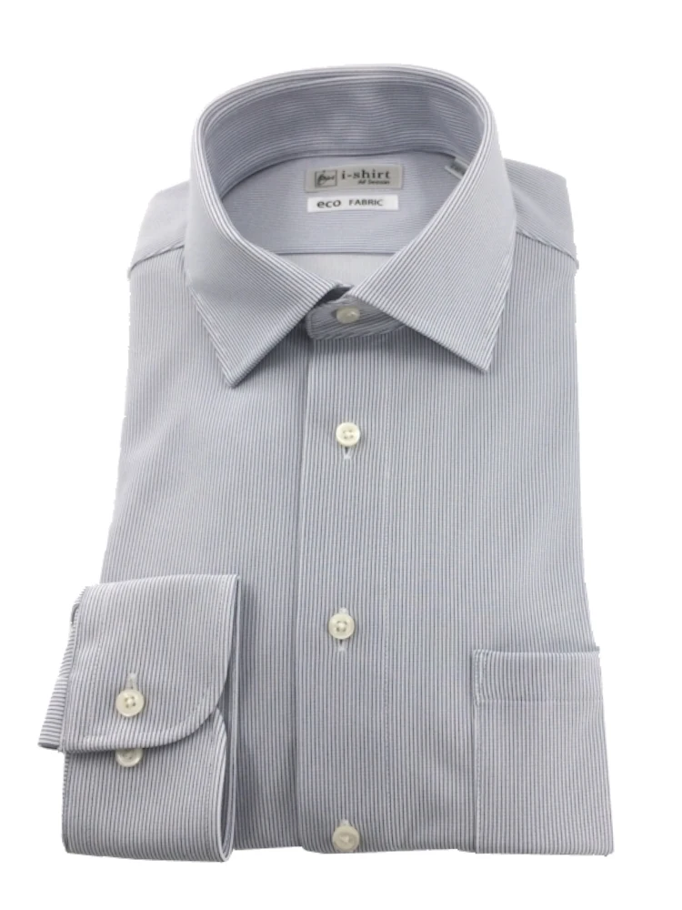 【完全ノーアイロン】長袖アイシャツストライプサックス/ネイビー＜2点で1,000円OFF／3点で2,000円OFF対象＞