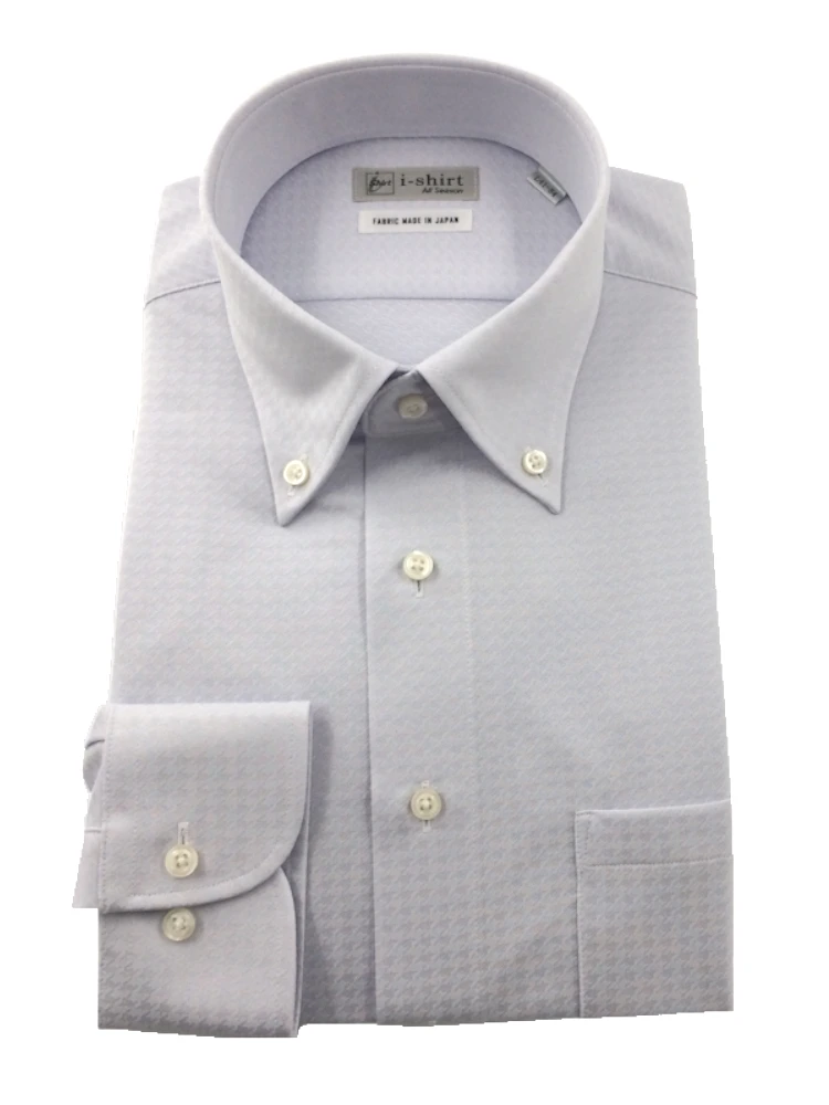 【完全ノーアイロン】長袖アイシャツ千鳥柄ホワイト/サックス＜3点で2,000円OFF対象＞