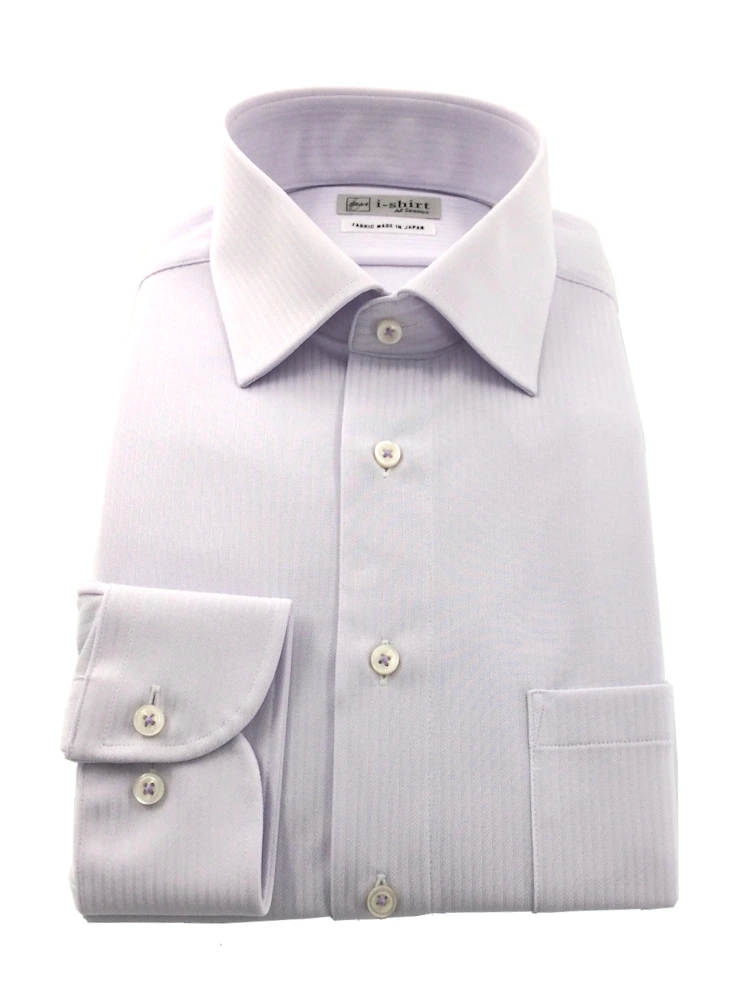 【完全ノーアイロン】長袖アイシャツシャドーストライプ柄ホワイト/サックス/ラベンダー＜3点で2,000円OFF！＞