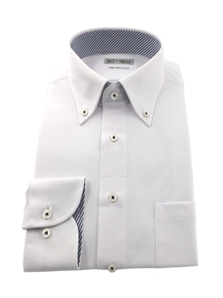 【完全ノーアイロン】長袖アイシャツシャドーストライプ柄ホワイト/サックス＜2点で1,000円／3点で2,000円OFF！＞