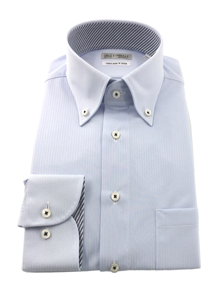 【完全ノーアイロン】長袖アイシャツシャドーストライプ柄ホワイト/サックス＜2点で1,000円／3点で2,000円OFF！＞