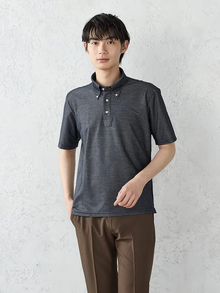 TRANSCONTINENTSデニム調スキッパーポロシャツ＜3点で11,990円！＞