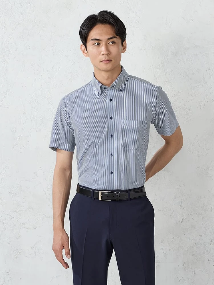 【冷感/完全ノーアイロン】半袖アイシャツ【アイスセンサー】ボタンダウン＜WEB限定3点3,000円OFFセットセール開催中！＞