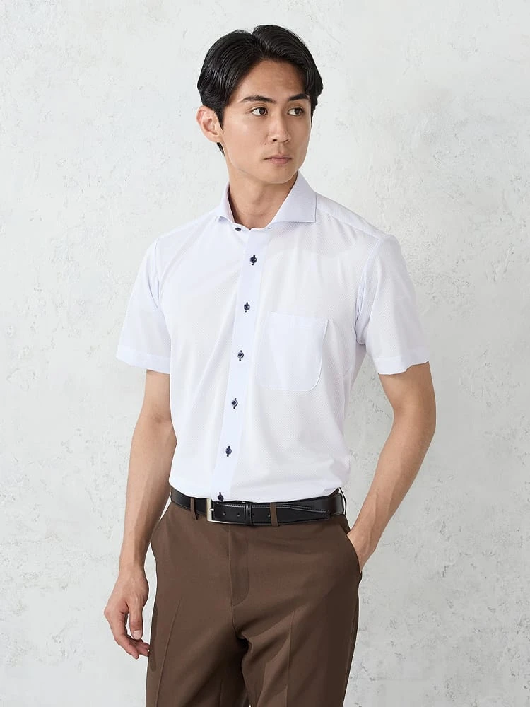 【冷感/完全ノーアイロン】半袖アイシャツ【アイスセンサー】カッタウェイ＜WEB限定3点3,000円OFFセットセール開催中！＞