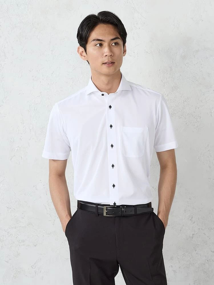 【冷感/完全ノーアイロン】半袖アイシャツ【アイスセンサー】カッタウェイ＜WEB限定3点3,000円OFFセットセール開催中！＞