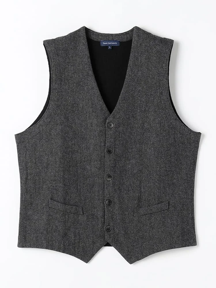 TRANSCONTINENTSクラシカル布帛ニットジレブラウン/グレー/グレー/ネイビー