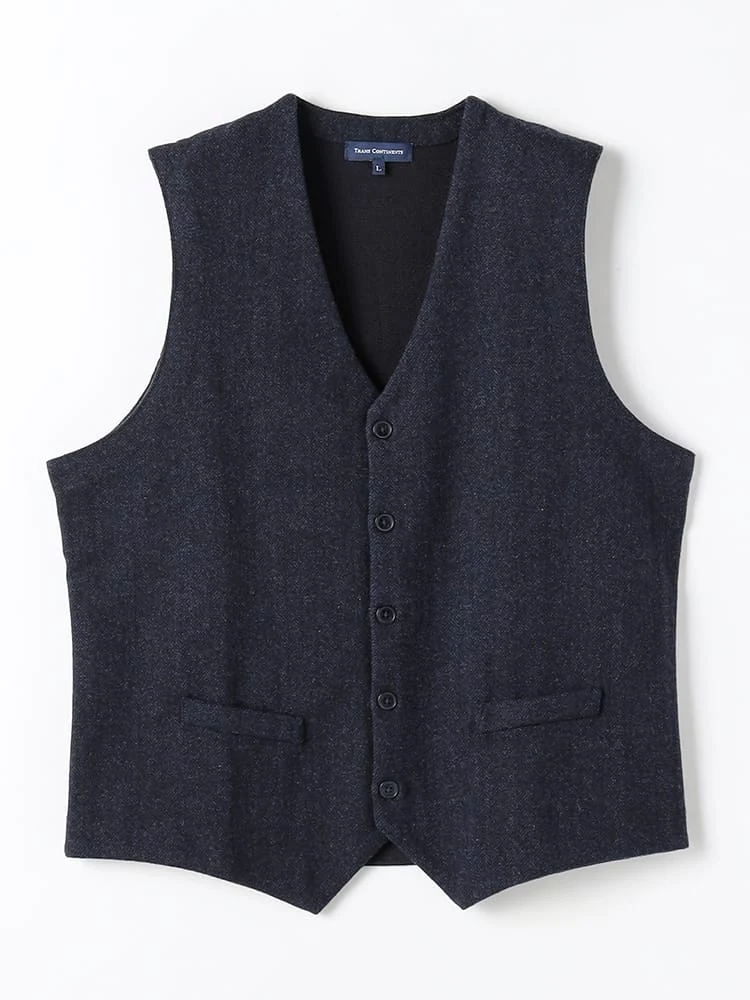 TRANSCONTINENTSクラシカル布帛ニットジレブラウン/グレー/グレー/ネイビー