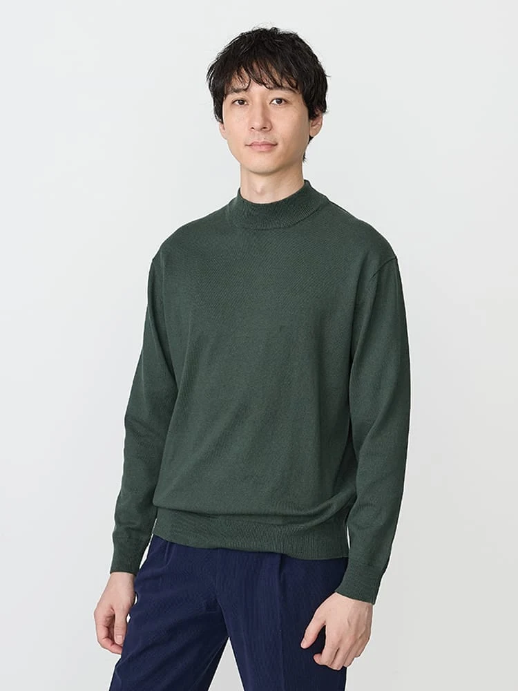 コットン×カシミヤモックネックニットブラウン/グリーン/ネイビー