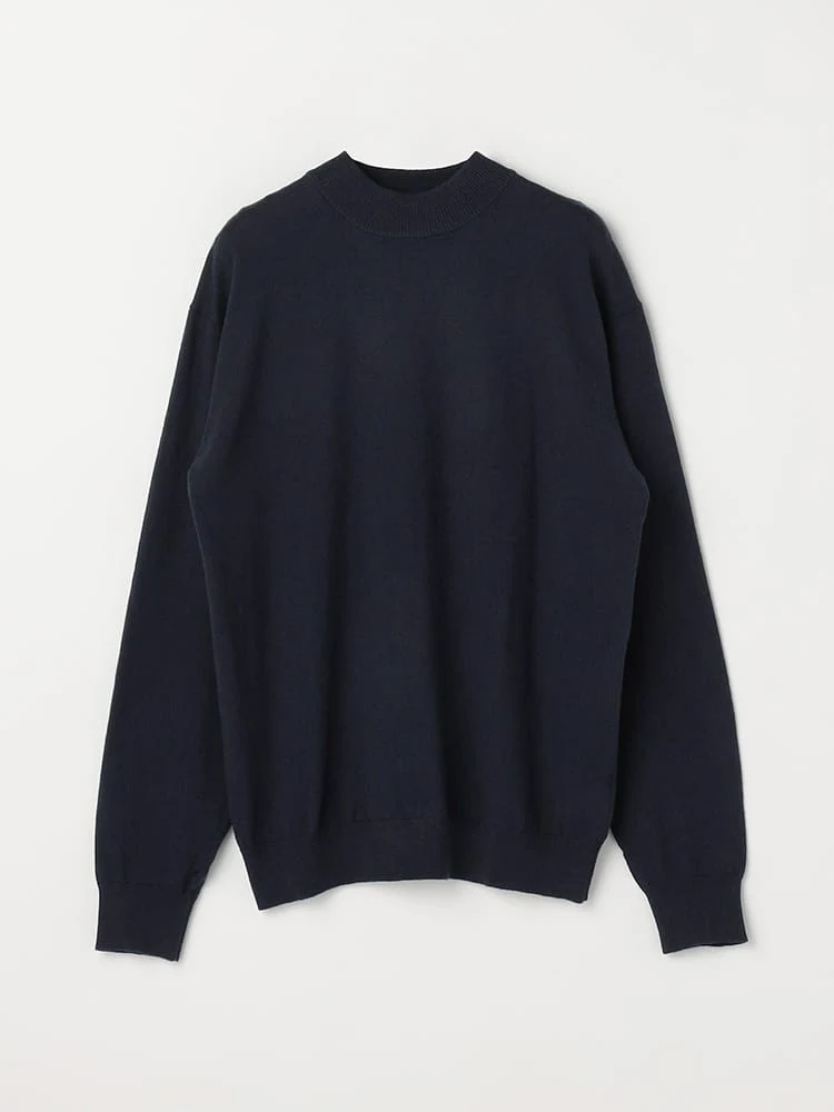 コットン×カシミヤモックネックニットブラウン/グリーン/ネイビー