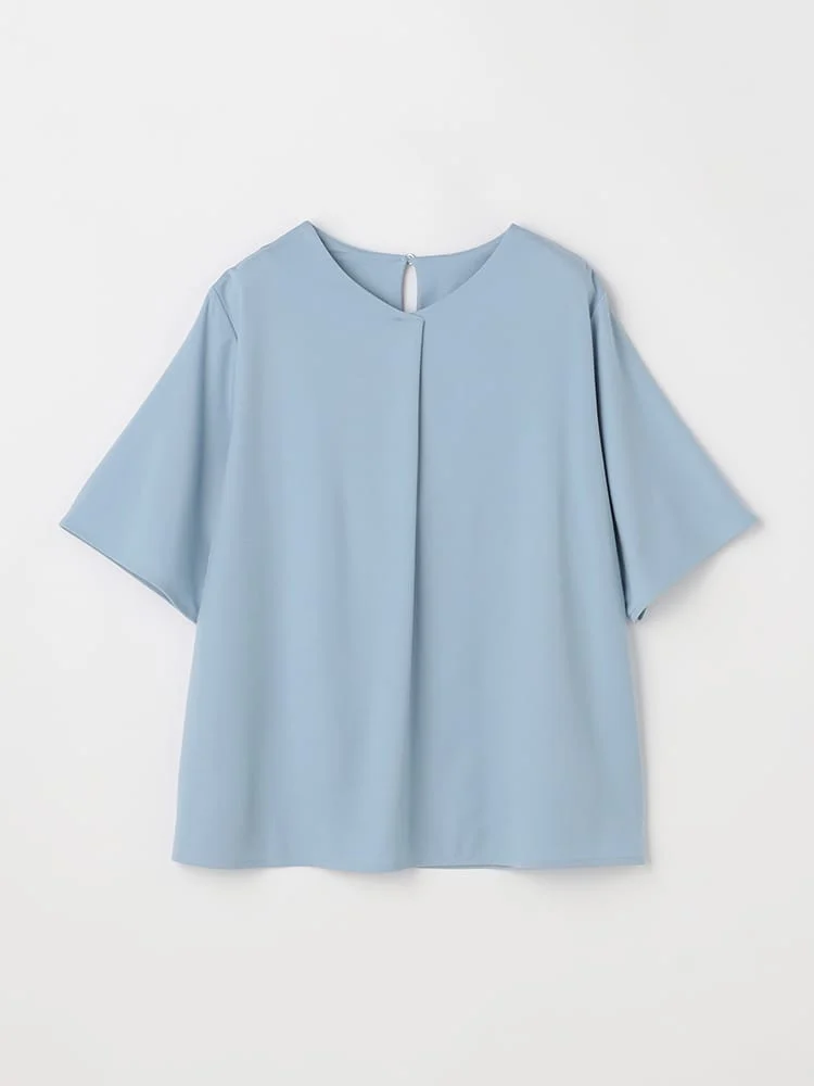 ＜ひんやり接触冷感＞ソフトブラウスVネックタックオフホワイト/サックス/ネイビー〈2BUY10％OFF〉