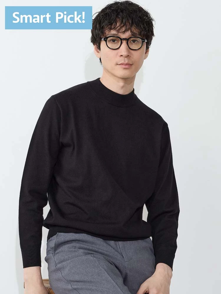 【SmartPick！】レーヨンブレンドモックネックベーシックニット