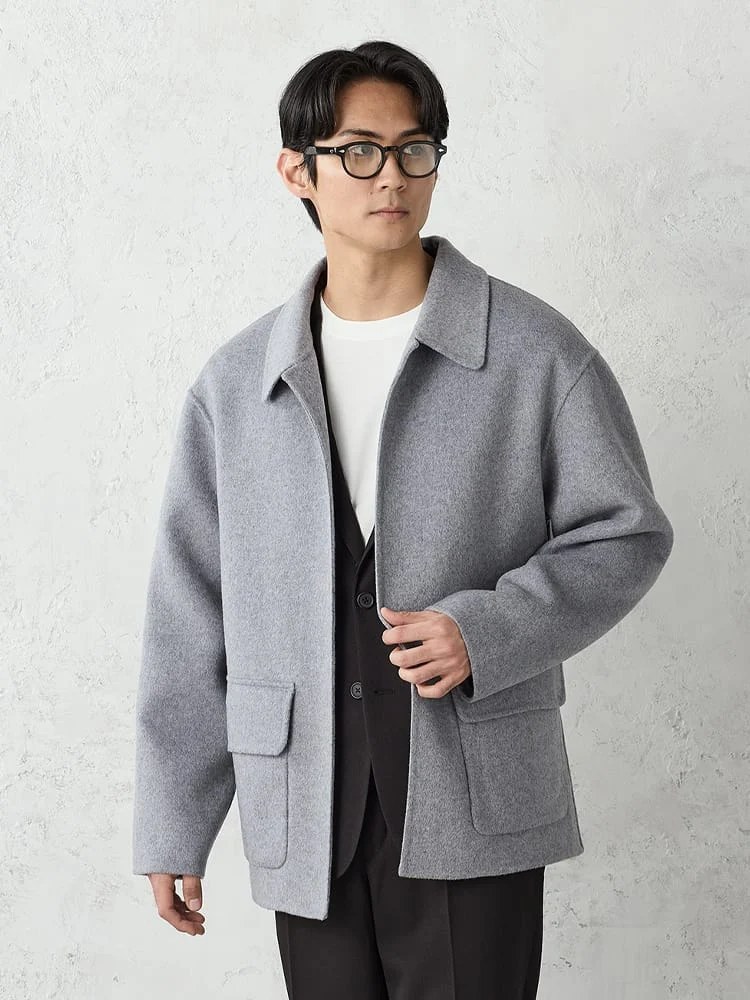 ウールダブルフェイスカバーコートグレー/ネイビー