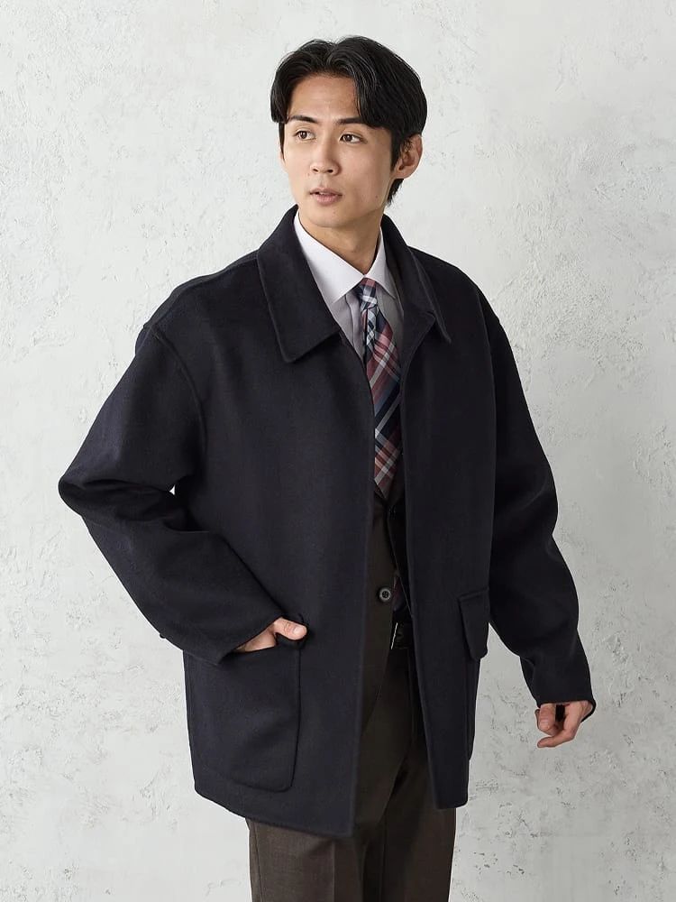 ウールダブルフェイスカバーコートグレー/ネイビー