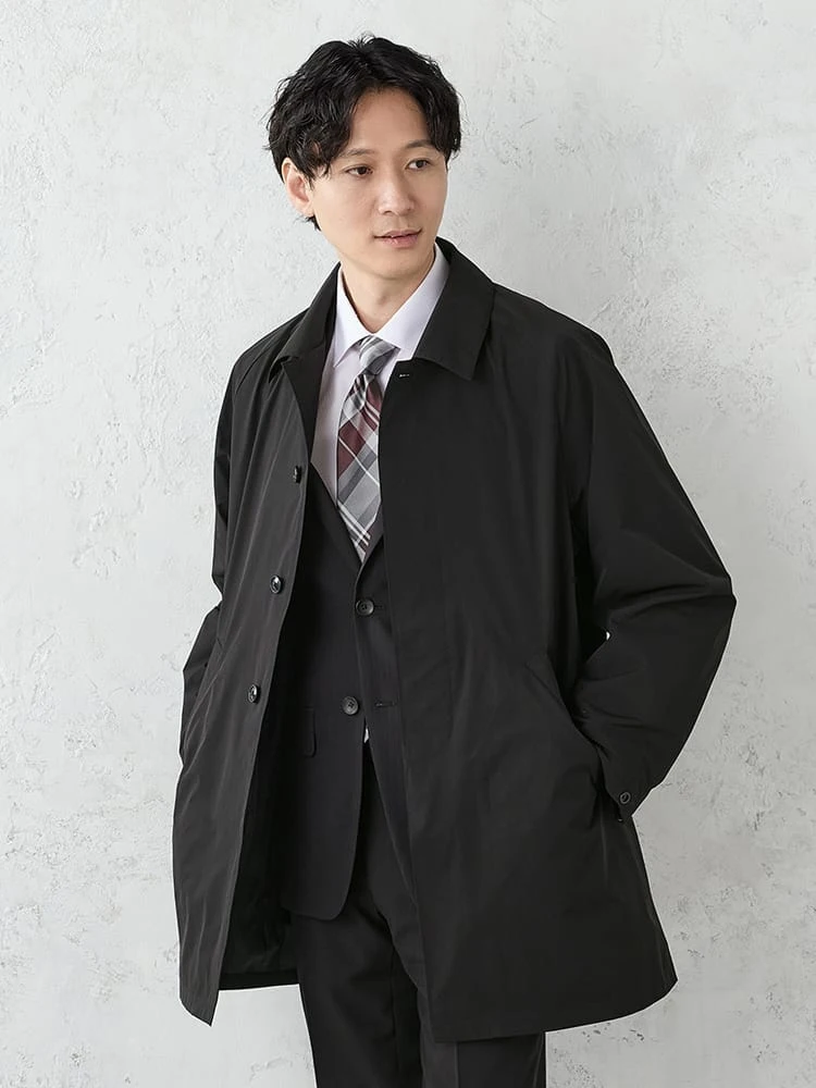 タフタワッシャー比翼ステンカラーコートブラック/ベージュ/ネイビー