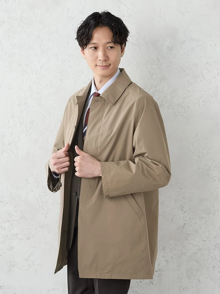 タフタワッシャー比翼ステンカラーコートブラック/ベージュ/ネイビー