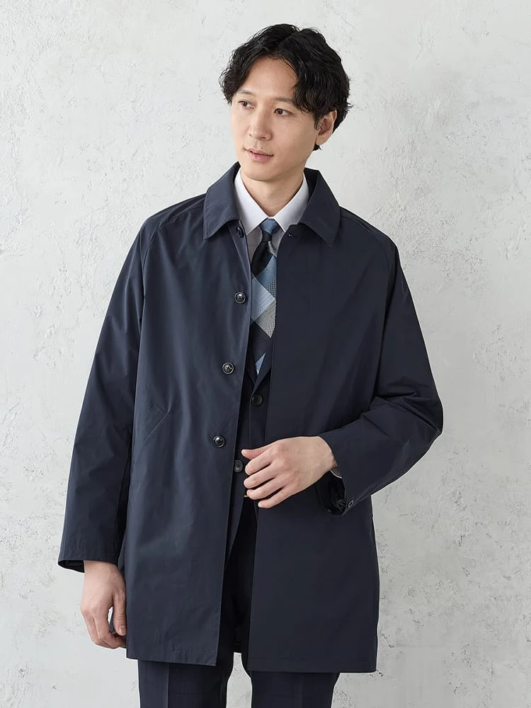 タフタワッシャー比翼ステンカラーコートブラック/ベージュ/ネイビー