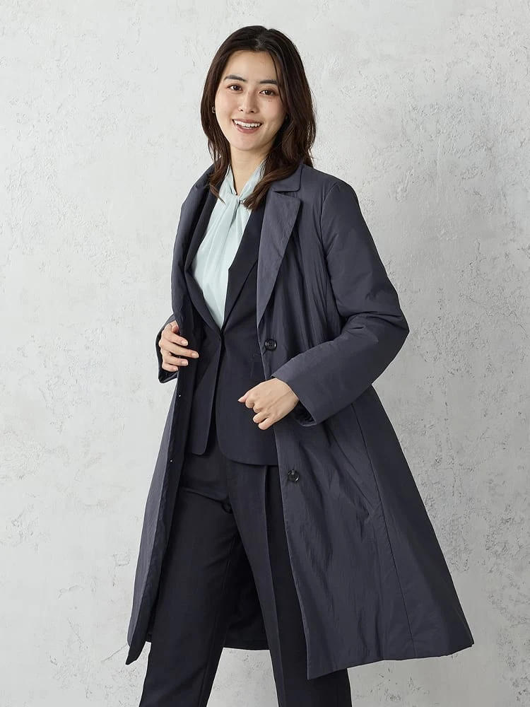 ナイロン中綿チェスターコートブラック/ネイビー