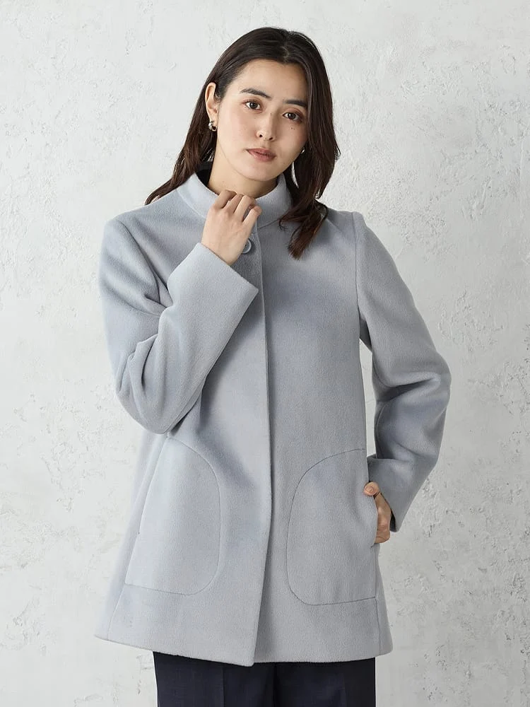 ハイネックショートコートライトグレー/チャコールグレー