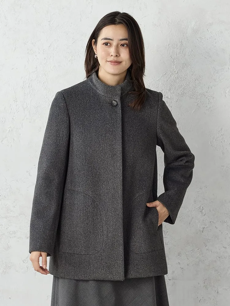 ハイネックショートコートライトグレー/チャコールグレー