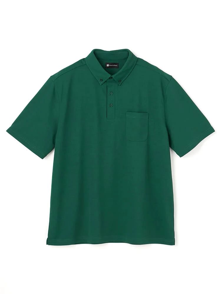 【ストレッチ】鹿の子ボタンダウン半袖ポロシャツ