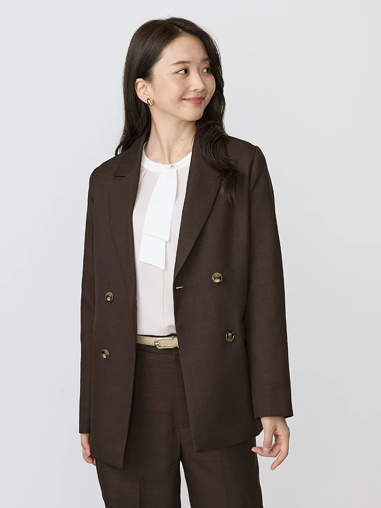 ソフトスーツダブルジャケット無地グレー/ブラウン/ネイビー