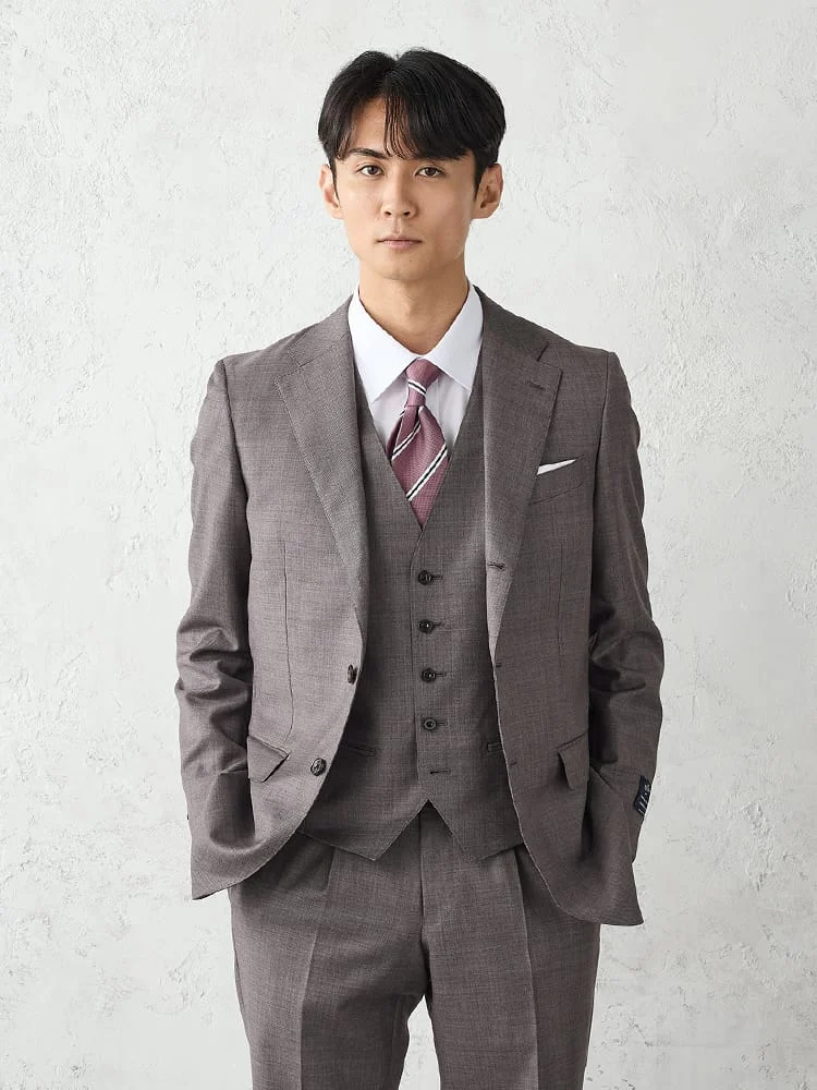 【REDA/Super110S】TRANSCONTINENTSウール100％スリーピーススーツ無地グレー/ワイン/ブラウン/ブルー/ネイビー