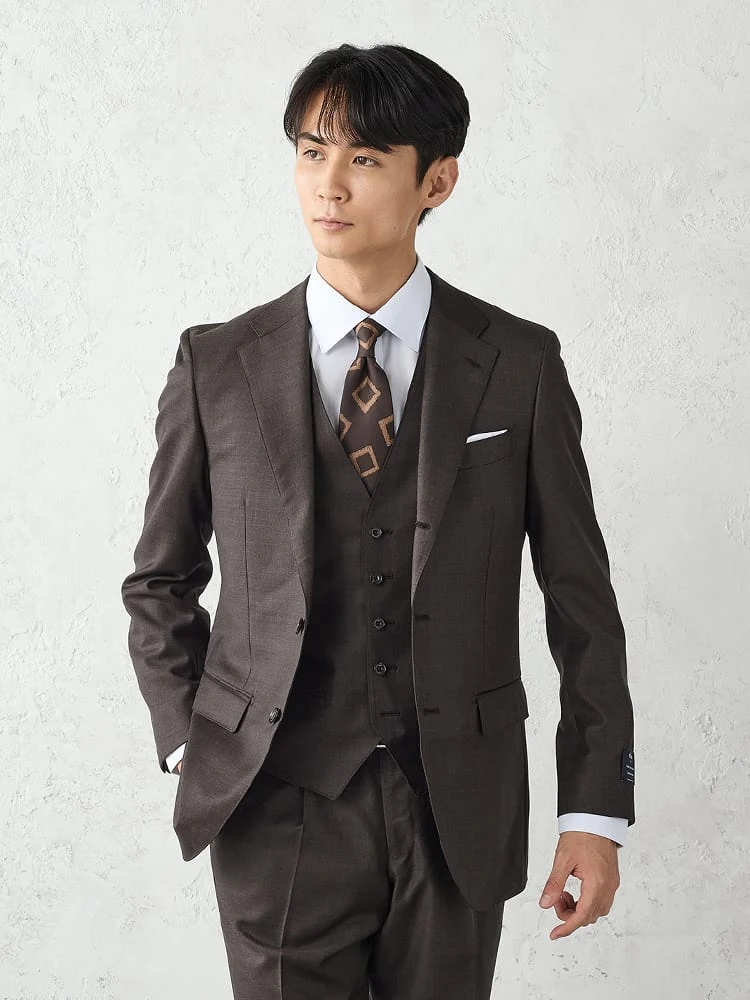 【REDA/Super110S】TRANSCONTINENTSウール100％スリーピーススーツ無地グレー/ワイン/ブラウン/ブルー/ネイビー