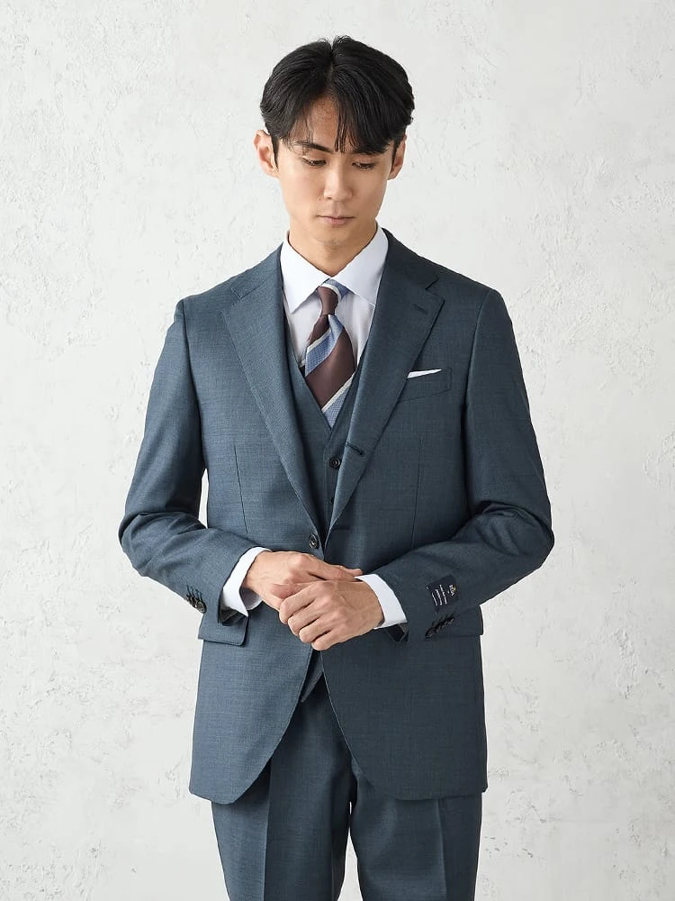 【REDA/Super110S】TRANSCONTINENTSウール100％スリーピーススーツ無地グレー/ワイン/ブラウン/ブルー/ネイビー