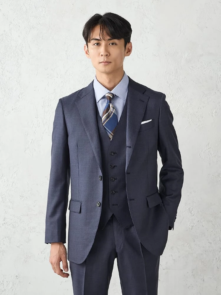 【REDA/Super110S】TRANSCONTINENTSウール100％スリーピーススーツ無地グレー/ワイン/ブラウン/ブルー/ネイビー