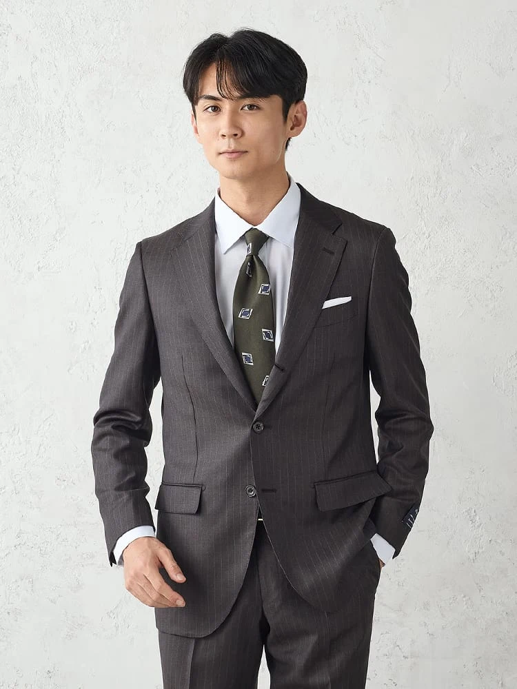 【REDA/Super110S】TRANSCONTINENTSウール100％3つ釦スーツストライプグレー