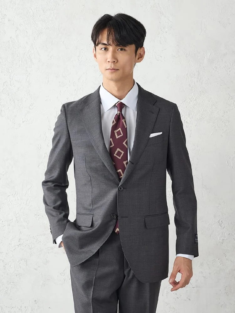 【REDA/Super110S】TRANSCONTINENTSウール100％3つ釦スーツチェックグレー/ブラウン