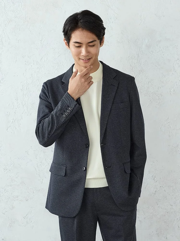 【WEB限定/ウールライク】プリントニットジャケットツイル