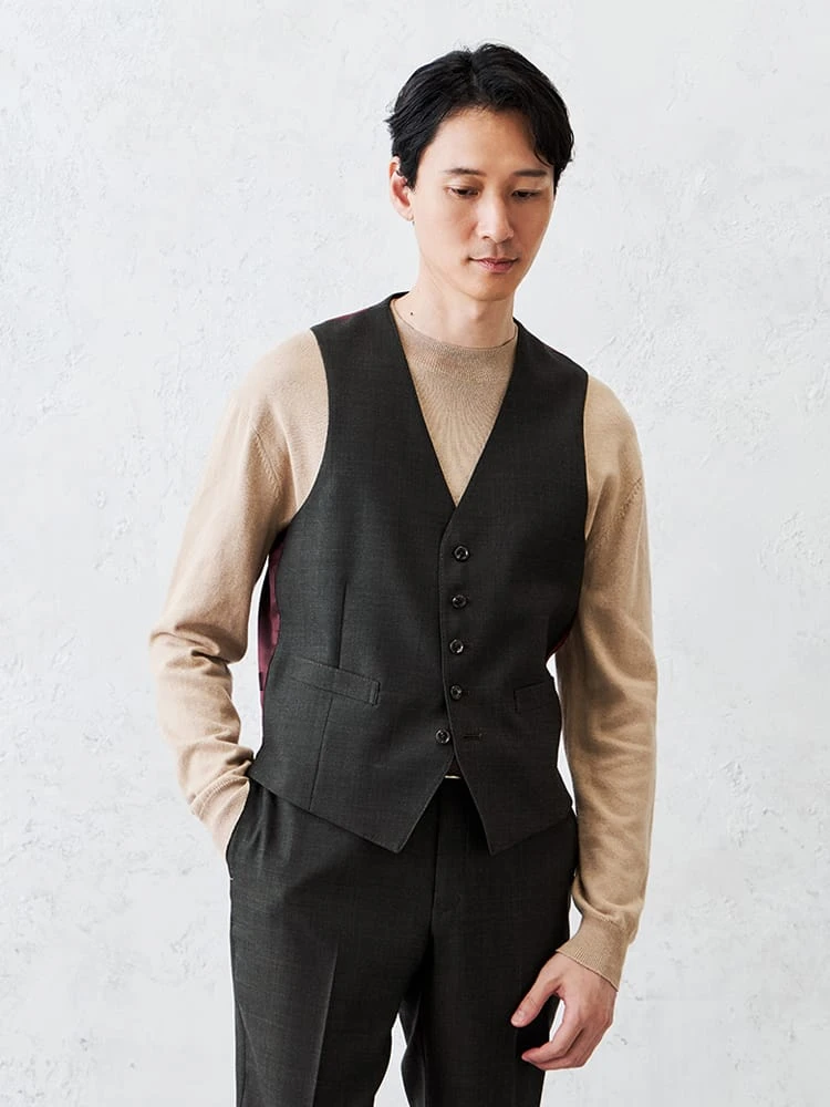 【EDWIN×P.S.FA】デニムライクウールベストベージュ/ブラウン/カーキ/ブルー