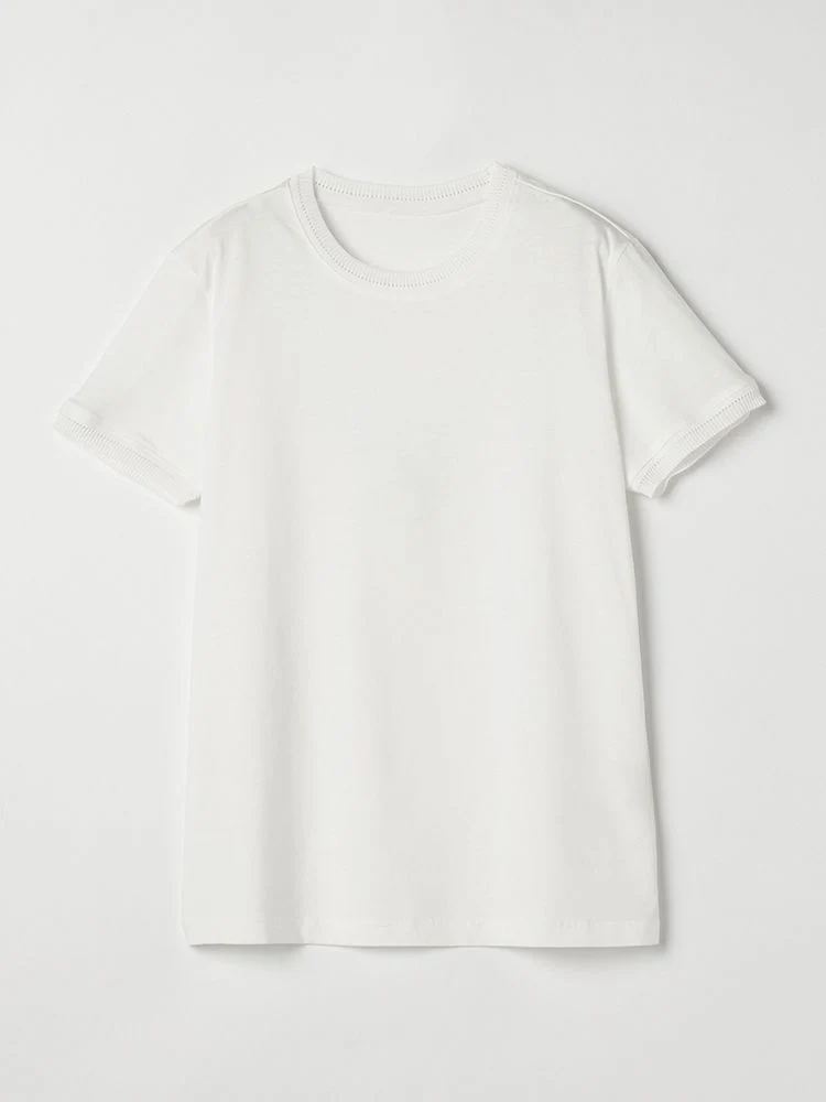 【冷感】コットン襟デザイントップスブラック/ブラウン/オフホワイト/サックス/ブルー〈2BUYでさらに10％OFF対象★〉