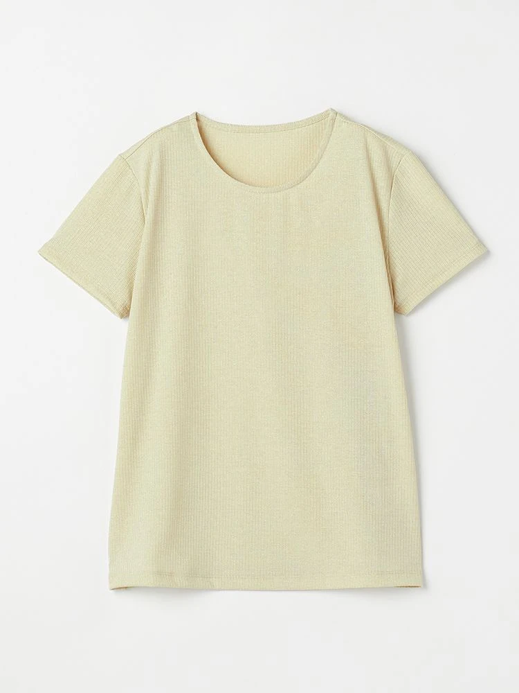 ラウンドネックラメトップスグレー/ベージュ